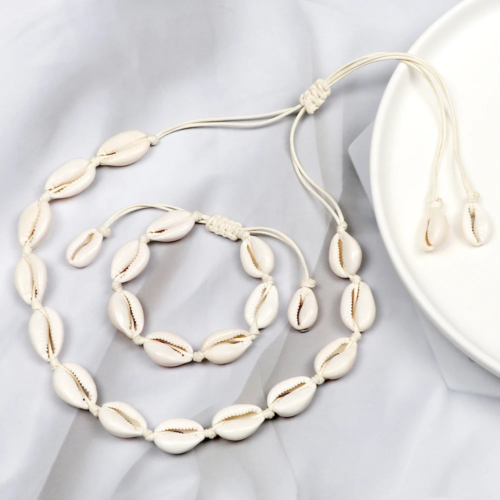 Bohemian Natural Shell Necklace & Bracelet Set